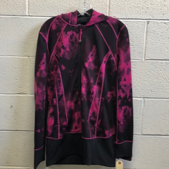 Lululemon black & pink zip up jacket w/ hood sz 12 - Picture 1 of 5